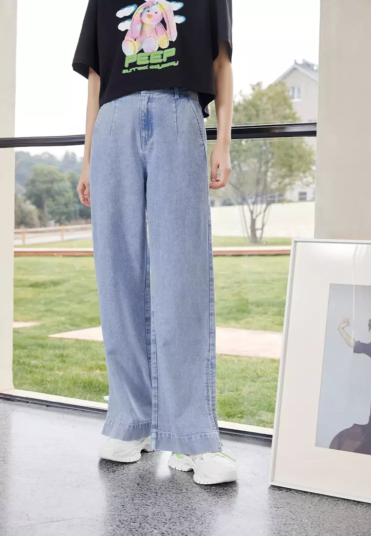 Simple High Waist Wide Leg Denim Jeans