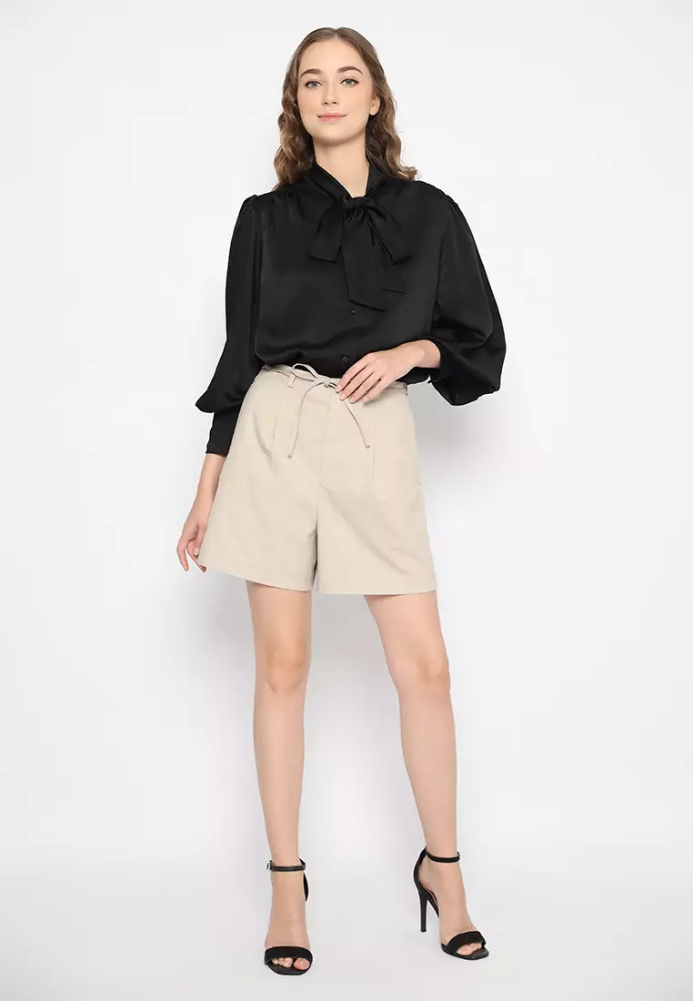 Mannequin Ribbon Silk Sateen Shirt