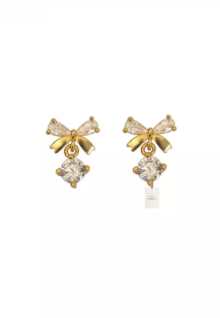 Buy HAPPY FRIDAYS 925 Silver Plated Gold Zircon Ribbon Earrings JW