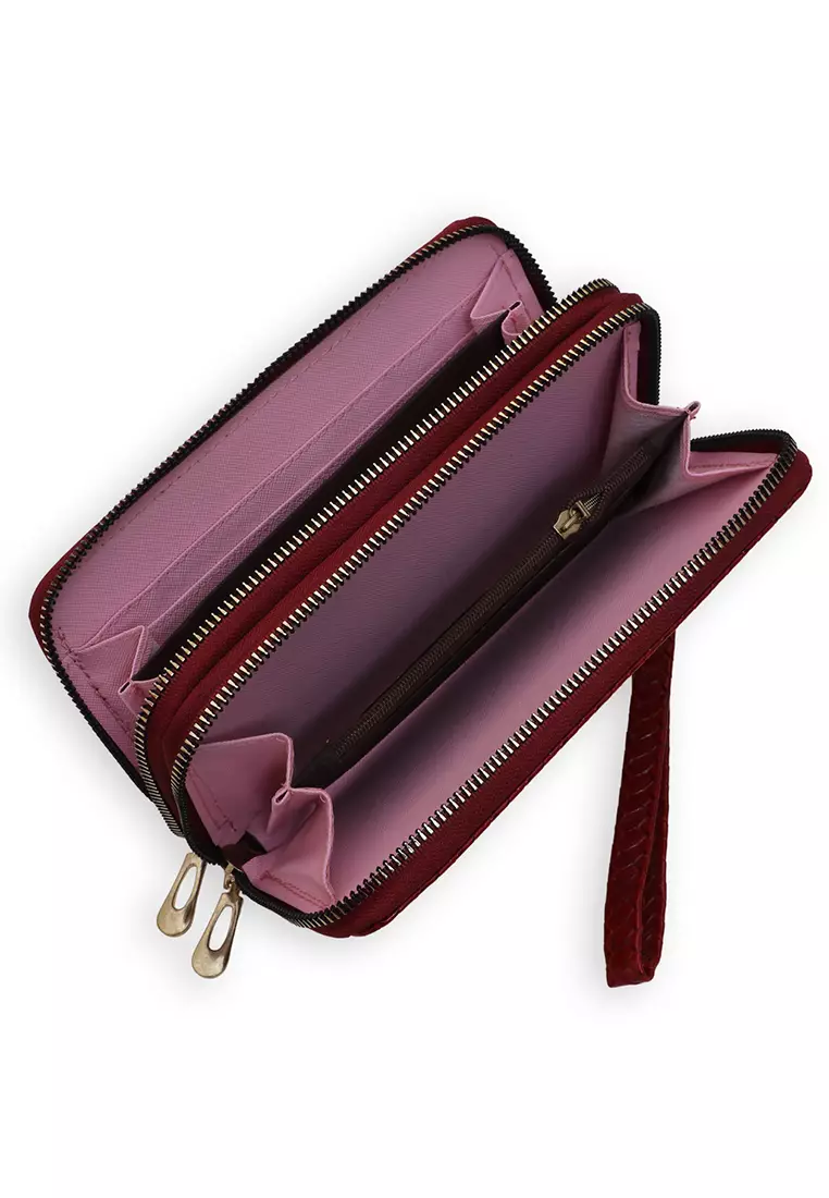 Dyara Dompet Panjang Wanita Desain Elegan Long Wallet with Short Strap Material Leather ORIGINAL - Red