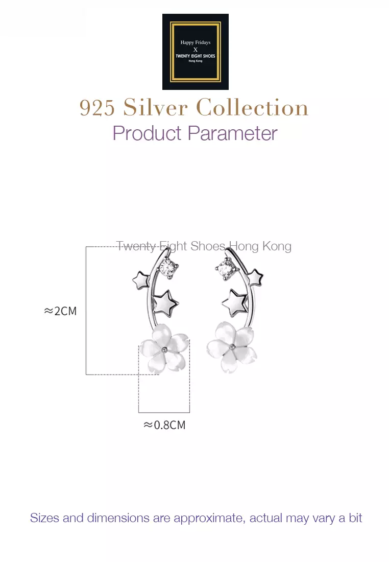 925 Silver Zircon Artificial Shell Stone Floral Earrings JW AR-M00726