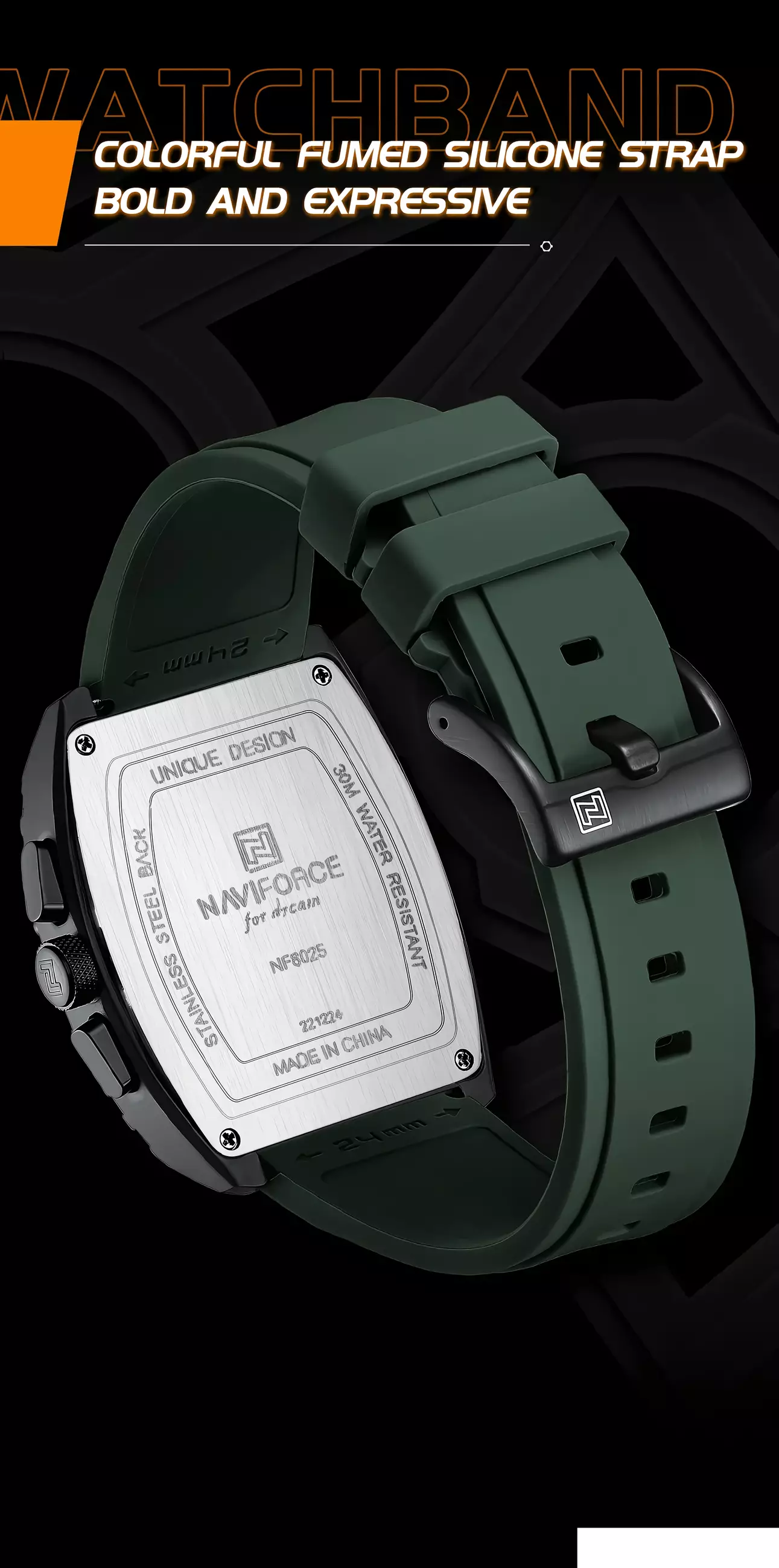 Naviforce Chronograph - Jam Tangan Analog Pria - Black Rosegold - Rubber Strap - NF8025