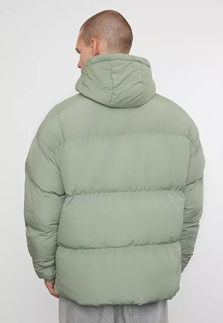 Men's Khaki Oversize Fit Hooded Taslan Winter Puffer Coat TMNAW25MO00005