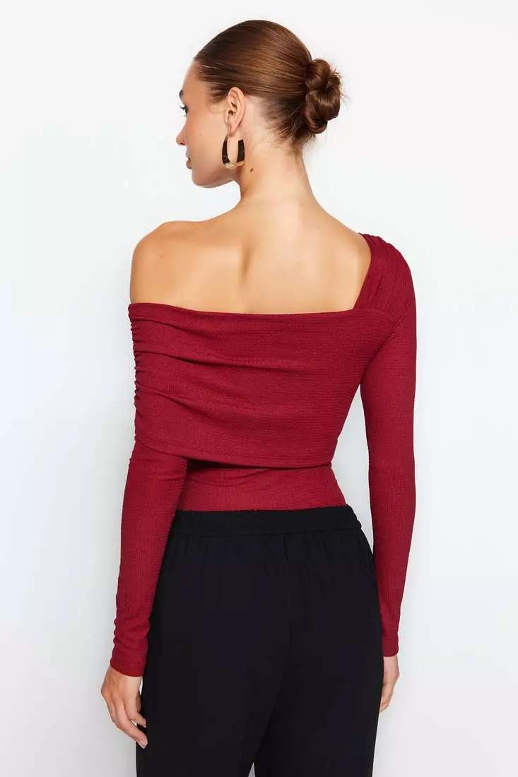 Asymmetrical Collar Detail Knitted Bodysuit