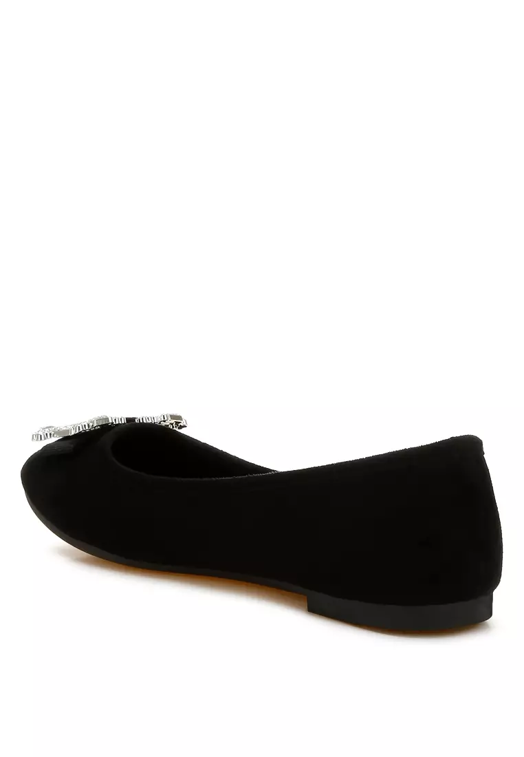 Rhinestone Buckle Detail Ballerinas in Black
