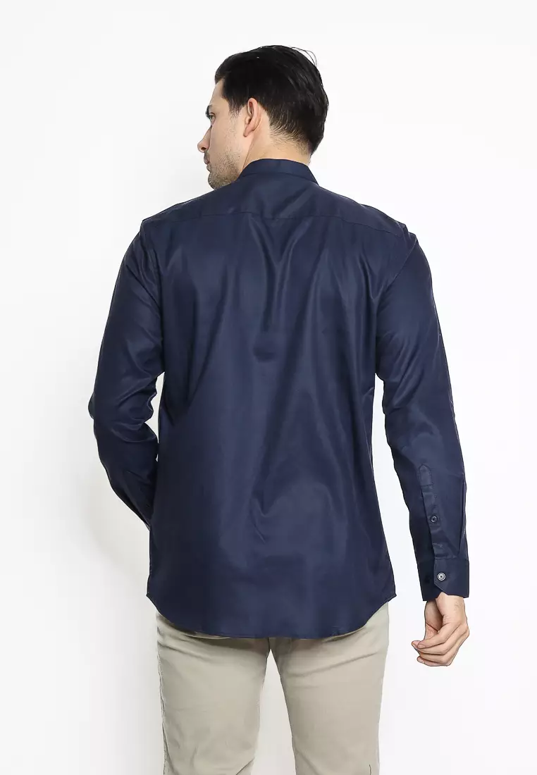 MAGINOT Kemeja Pria KOKO Basic Polos Lengan Panjang NAVY