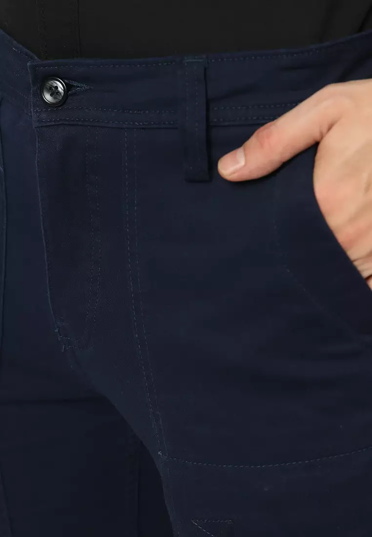 POLICE Celana Cargo Panjang Biru Tua Slim Fit Pria