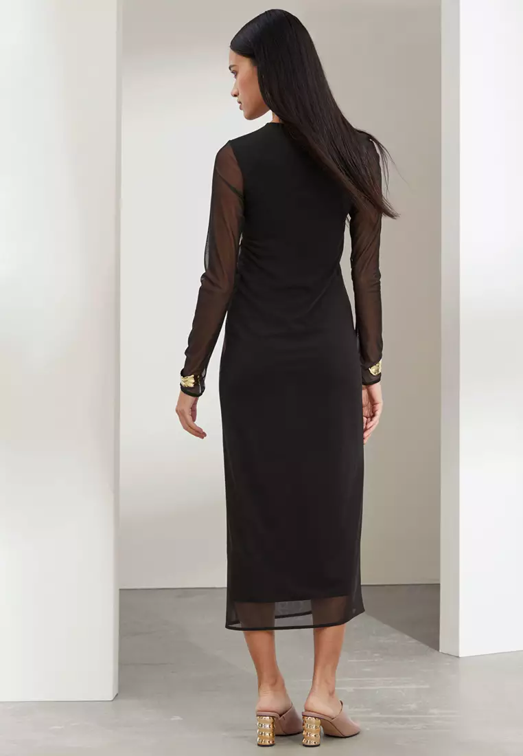 Mesh Bodycon Dress Petal And Pup Farrow Long Sleeve Midi Dress Black S