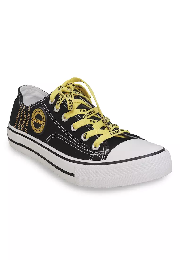 Anando Sepatu Pria Variasi Tali Casual Shoes Desain Stylish Material Canvas ORIGINAL - Black Yellow