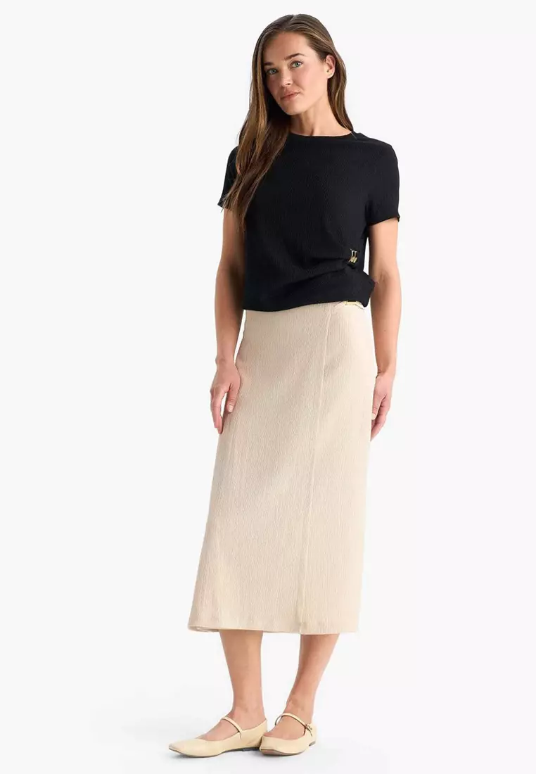 Regular Fit Basic Plain Midi Skirt