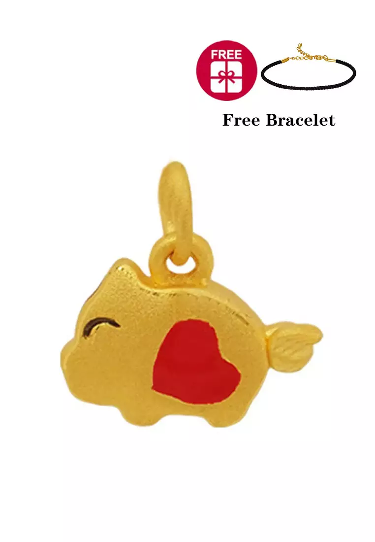 Joyful Little Pig Chinese Zodiac Red String Bracelet (24K)