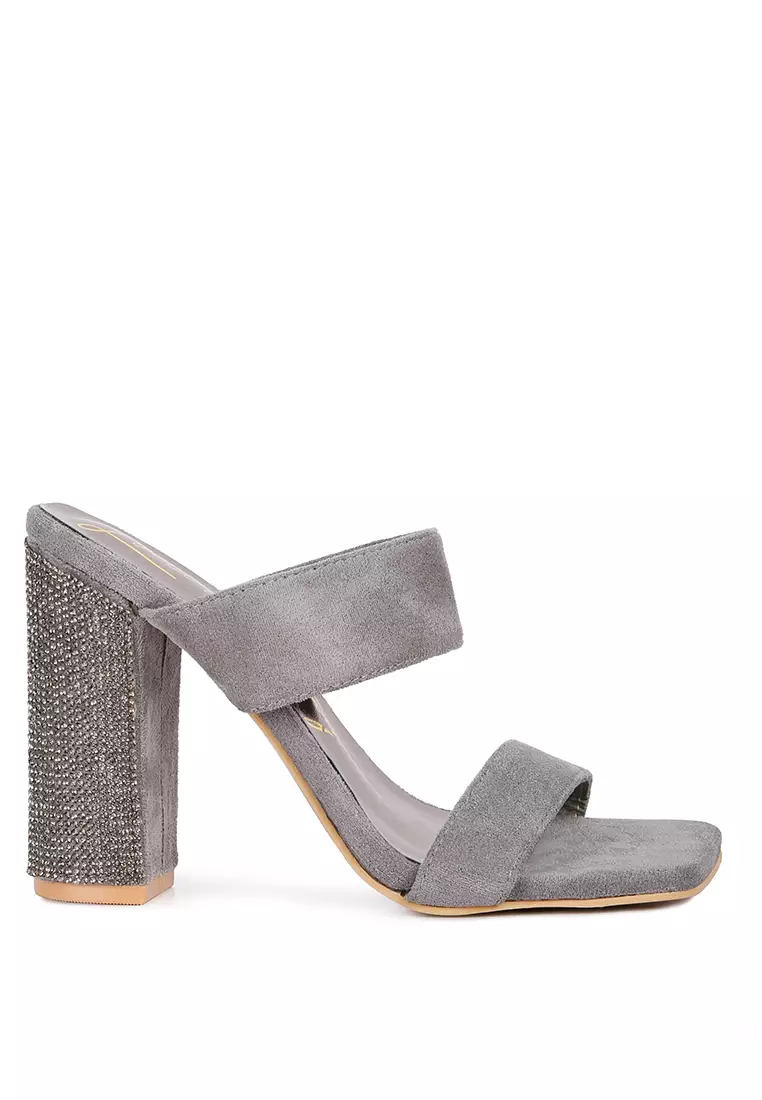 Discount on London Rag  shoes - SKU: Grey Diamante Set High Block Heeled Sandals