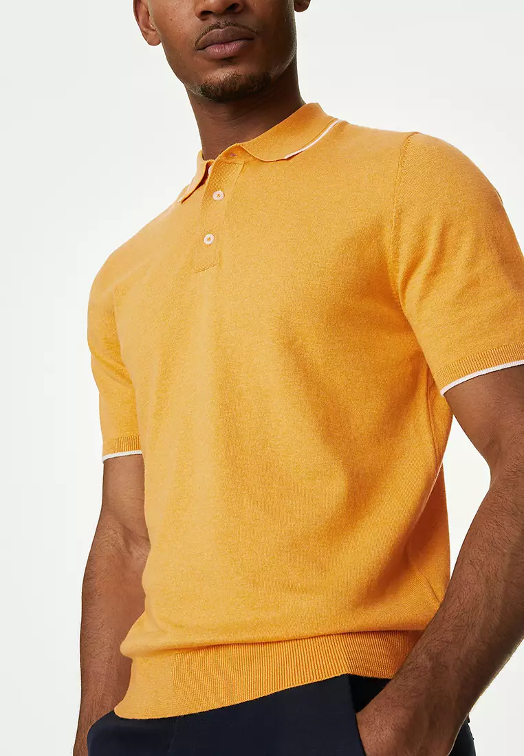 Cotton Rich Short Sleeve Knitted Polo Shirt