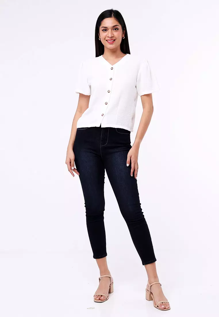 Short Sleeves V-Neck Blouse