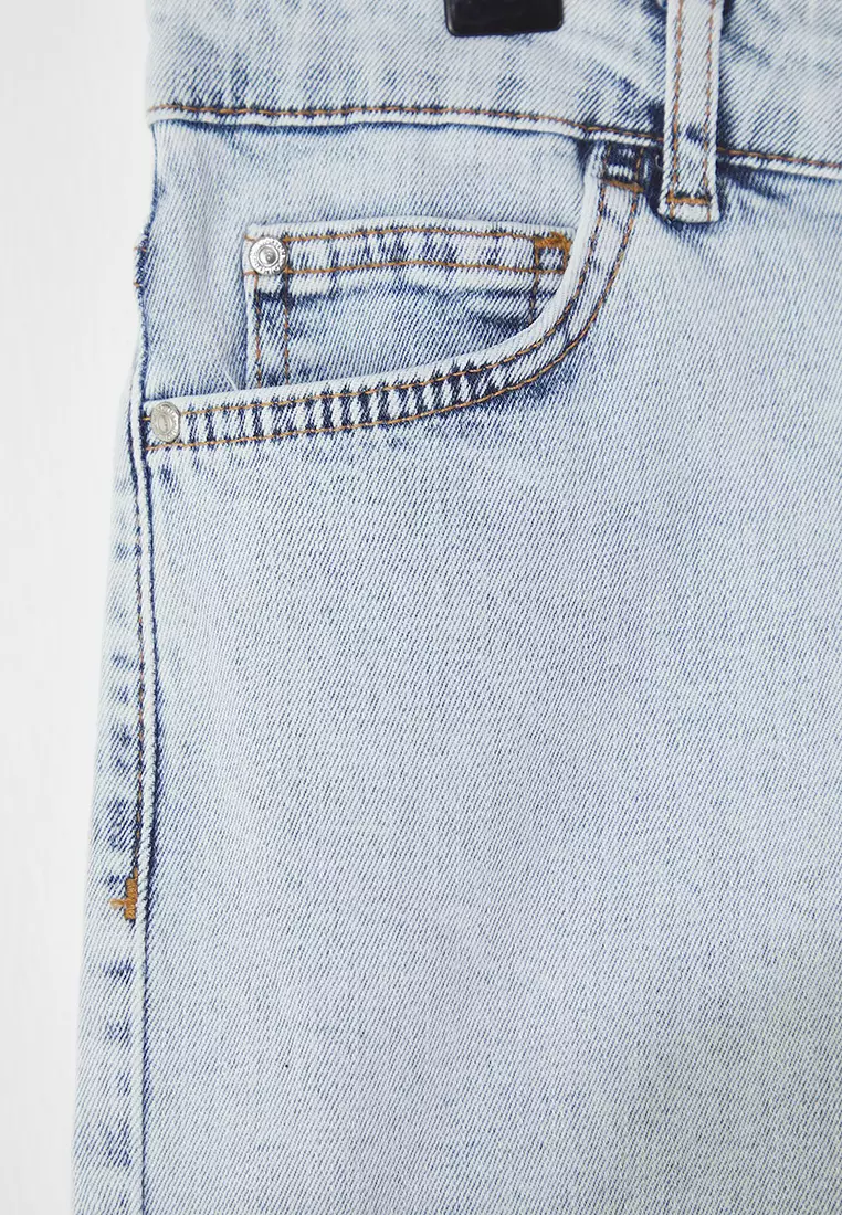 Ice Blue Tasseled Stretchy Skinny Denim Shorts & Bermuda TBBSS23CJ00016