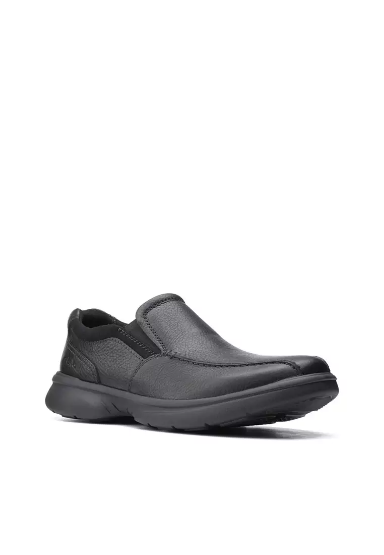 Mens Bradley Step Formal Shoes Black Tumbled Leather - Wide Fit