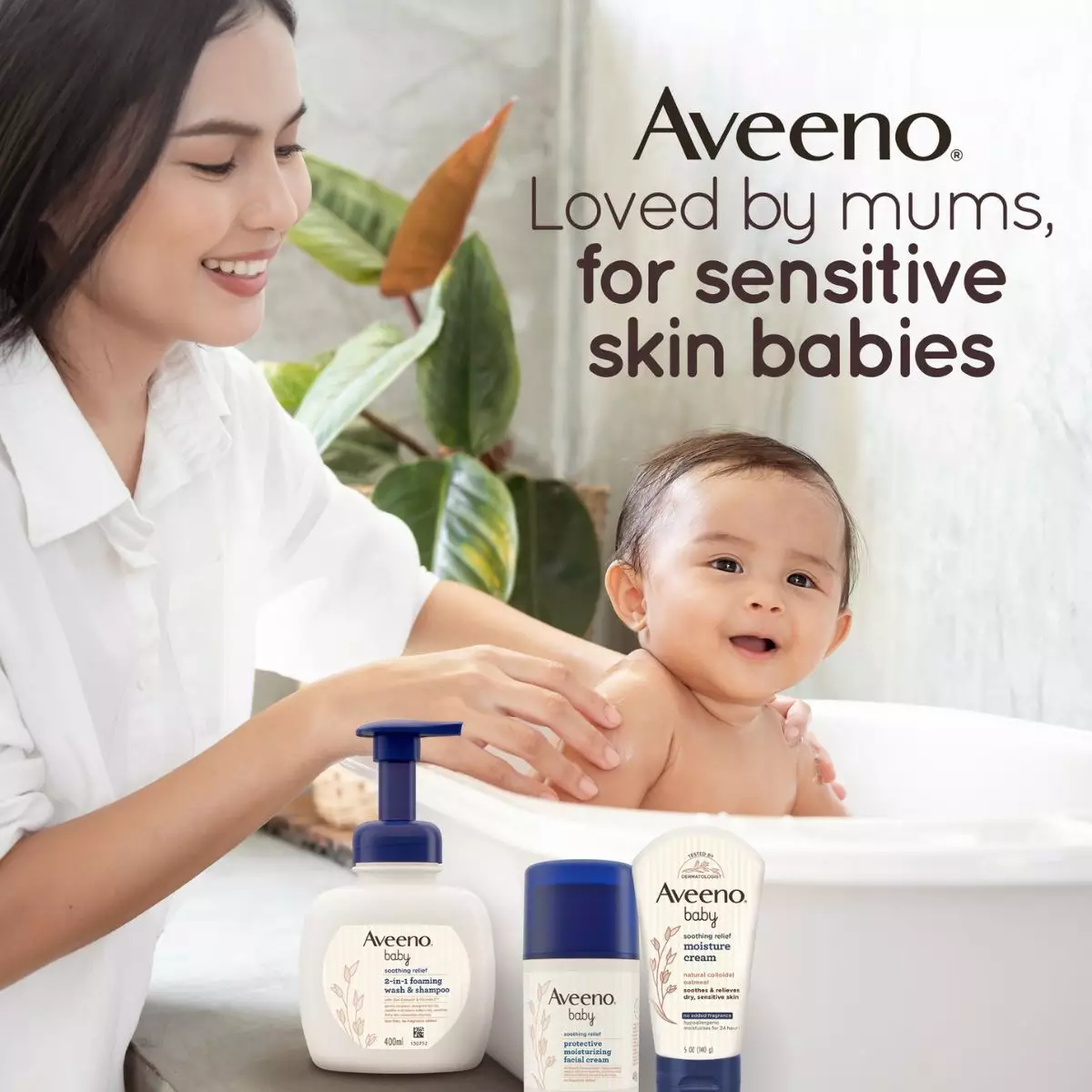 Aveeno® Baby Soothing Relief Foaming Wash & Shampoo 400ml - Sabun & Sampo Pelembap Bayi dengan Vitamin E BPOM