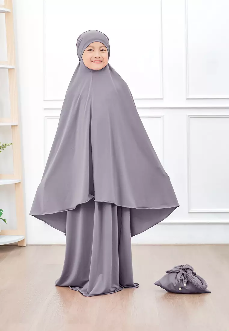 Zelena - Raudhia Prayer Set | Mukena French Khimar Set - Lava Grey - Remaja
