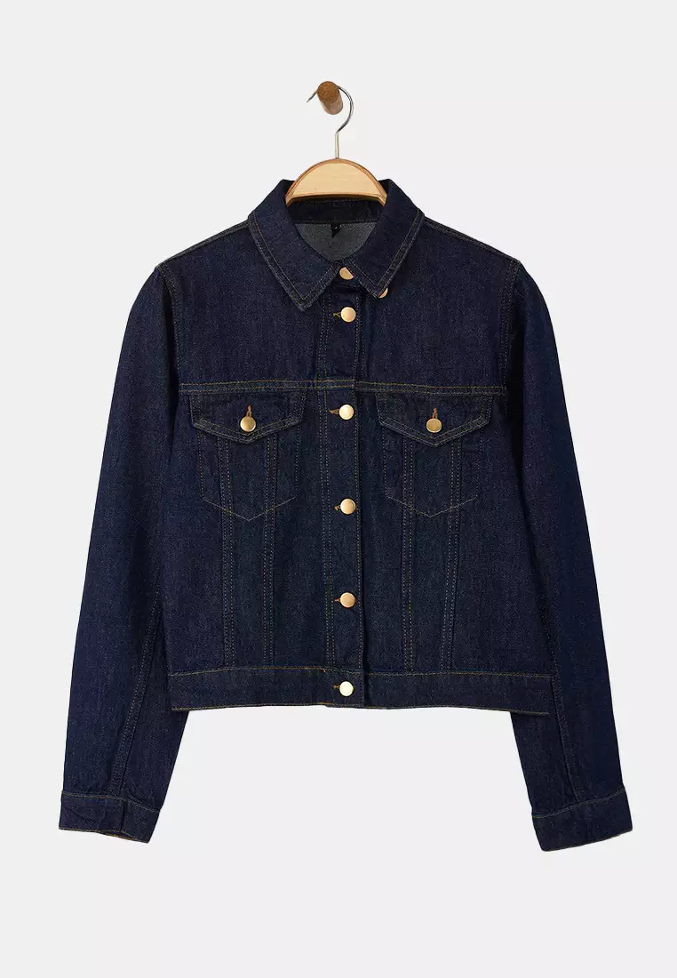 Dark Blue Denim Poncho Jacket With Detachable Cape