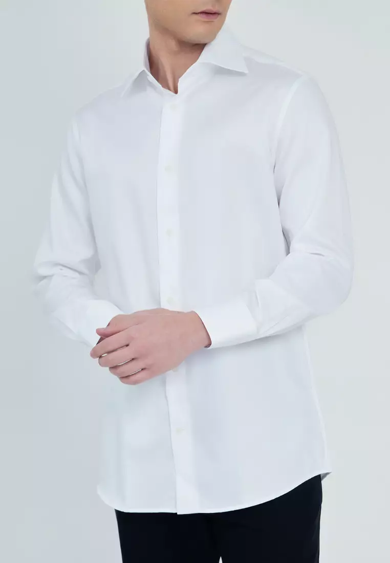 White Satin Slim Fit Dress Shirt