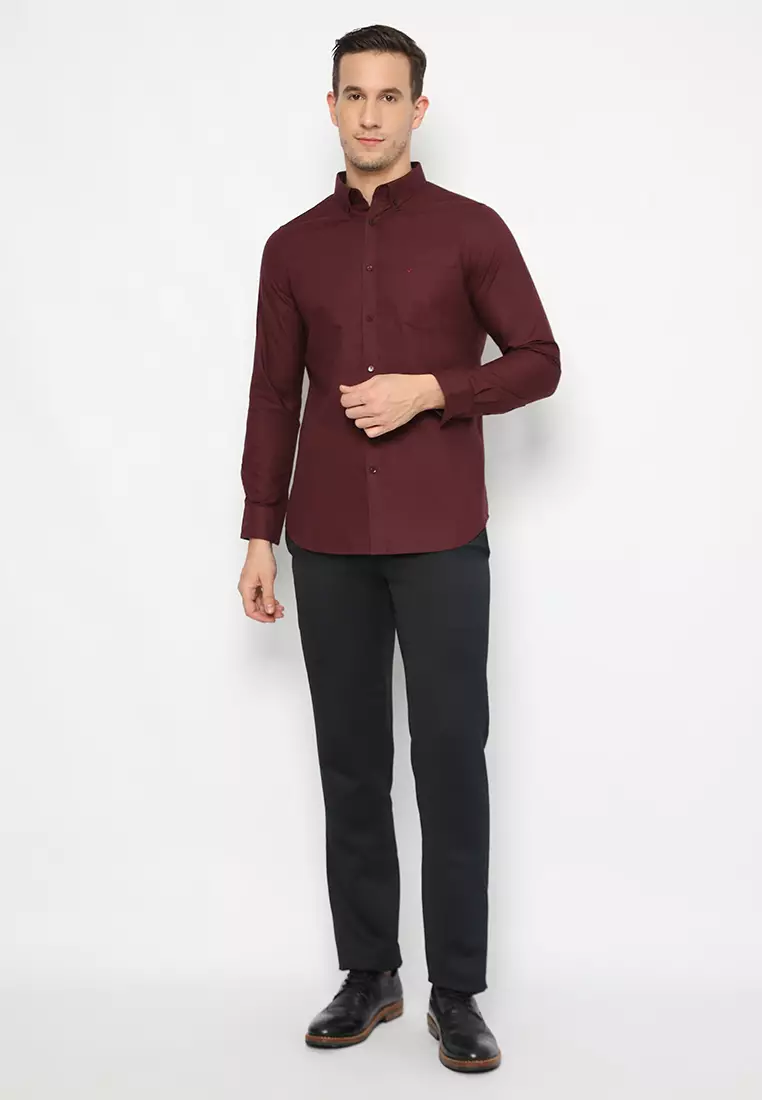 Jobb Bellagio Kemeja Pria Lengan Panjang Slim Fit Maroon 4