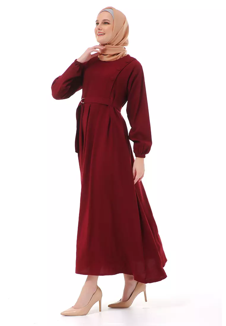 Nelly Gamis Dress Muslimah Wanita Long Sleeve Premium High Quality - Maroon