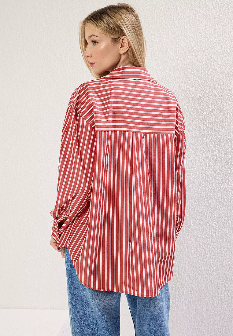 Multicolored Striped Oversize Wide Cut Shirt