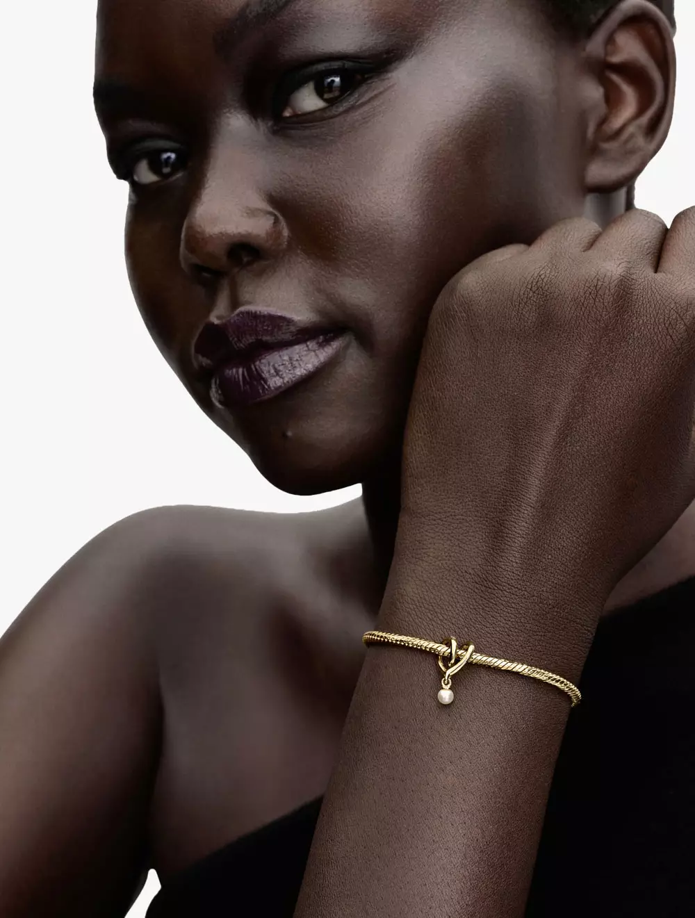 Wrapped Heart 14k Gold-Plated Charm with White Lacquered Artificial Pearl