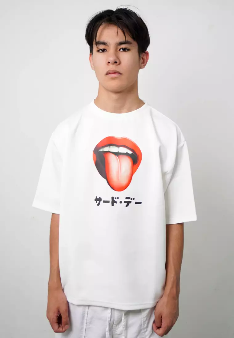 MTO63 kaos oversize gambar lidah mulut kaos band bahan scuba tebal distro third day cowok putih