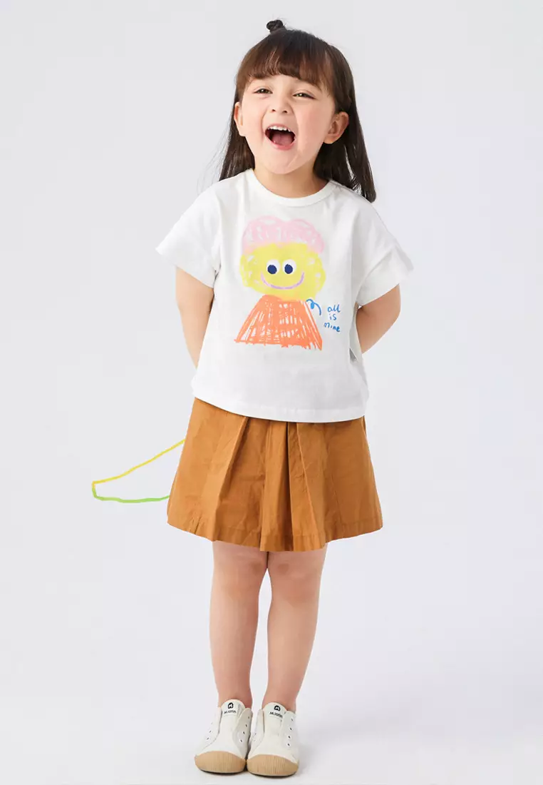 女童短袖T恤纯色宽松卡通印花上衣