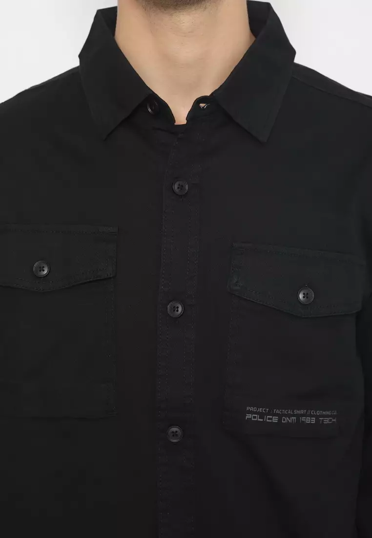 POLICE Kemeja Polos Semi Jaket Hitam Regular Fit Lengan Panjang Pria