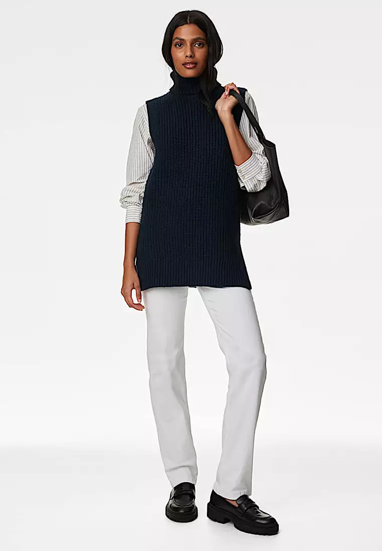 Recycled Blend Ribbed Roll Neck Knitted Vest