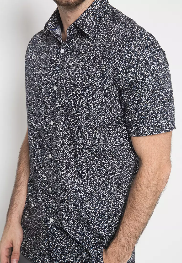 Johnwin - Kemeja Formal - Motif Abstrak - Hitam - Regular Fit