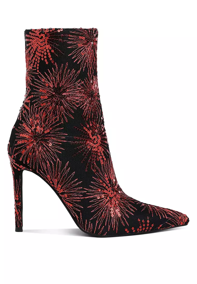 Discount on London Rag  shoes - SKU: Sequin Embellished Stiletto Boots in Red