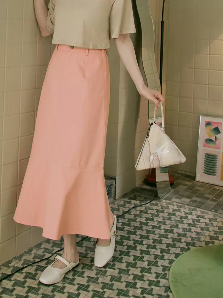 Pure cotton elastic waist fishtail skirt [CA2931]