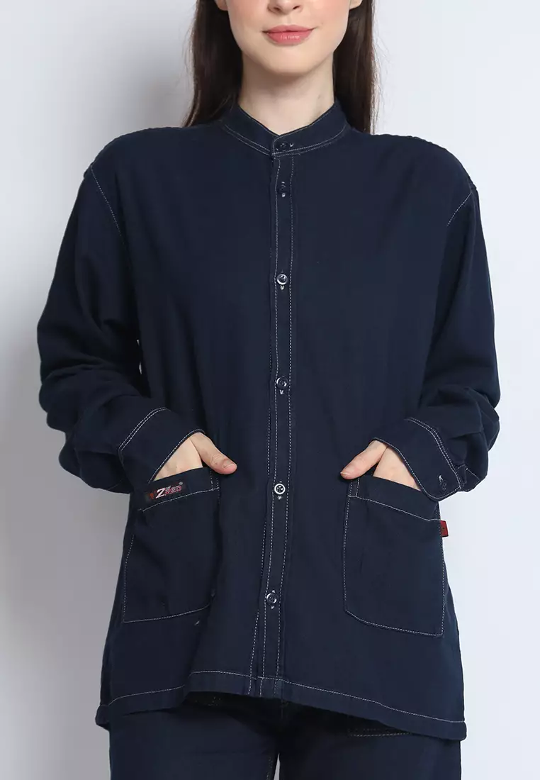 Kemeja Denim Skena Wanita L/S Krah Mandarin Saku Besar 282401