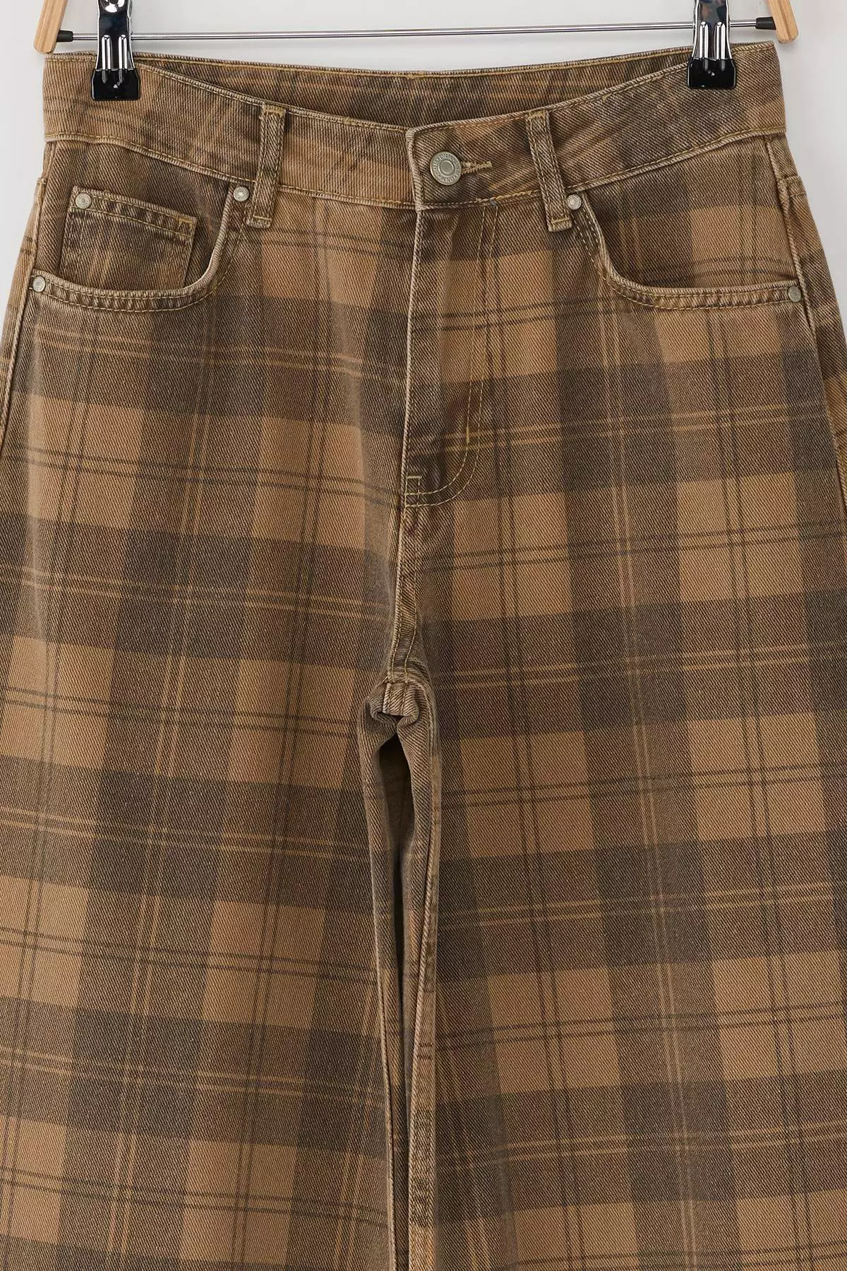 Multied Regular Waist Plaid Wide Leg Jeans