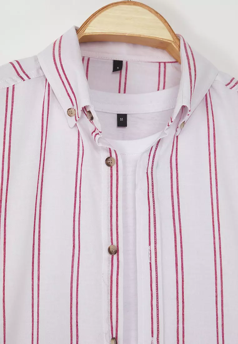 Claret Red*001 Slim Fit Button-down Collar Thin Striped Shirt TMNSS20GO0092