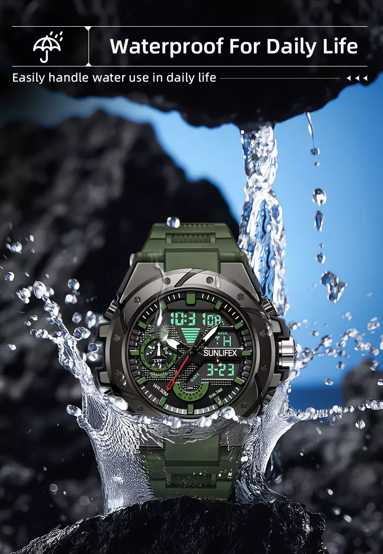 Jam Tangan Pria D009 Digital Analog Tali Rubber Chronograph Olahraga Jam Tangan Cowok greenblack
