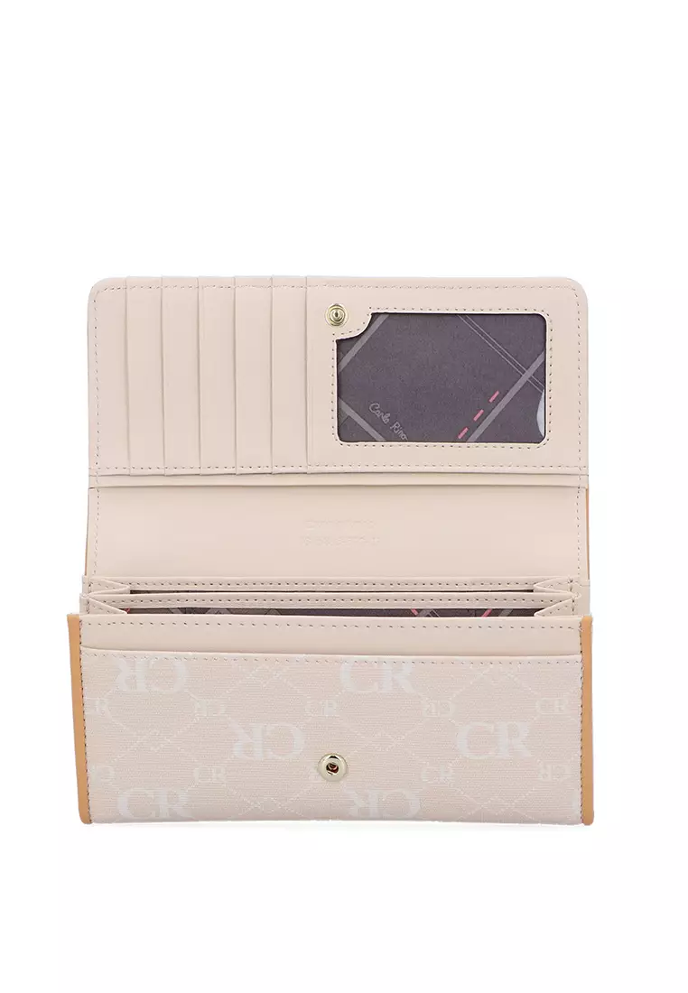 CR Monogram in Cream 2-Fold Long Wallet - Beige