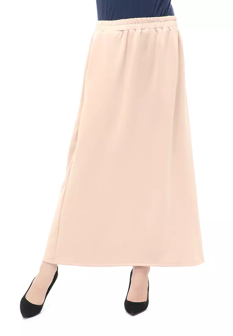 Rok Panjang Muslimah Polos Bawahan Wanita Regular Fit All Size - Beige