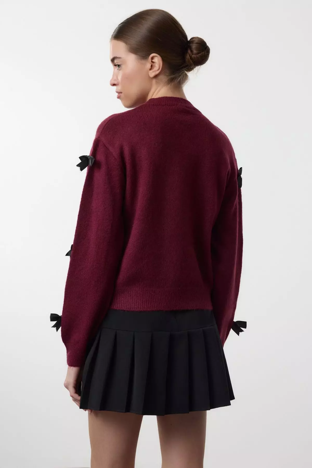 Claret Red Soft Textured Ribbon/Bow Detailed Knitwear Sweater TWOAW25KZ00155
