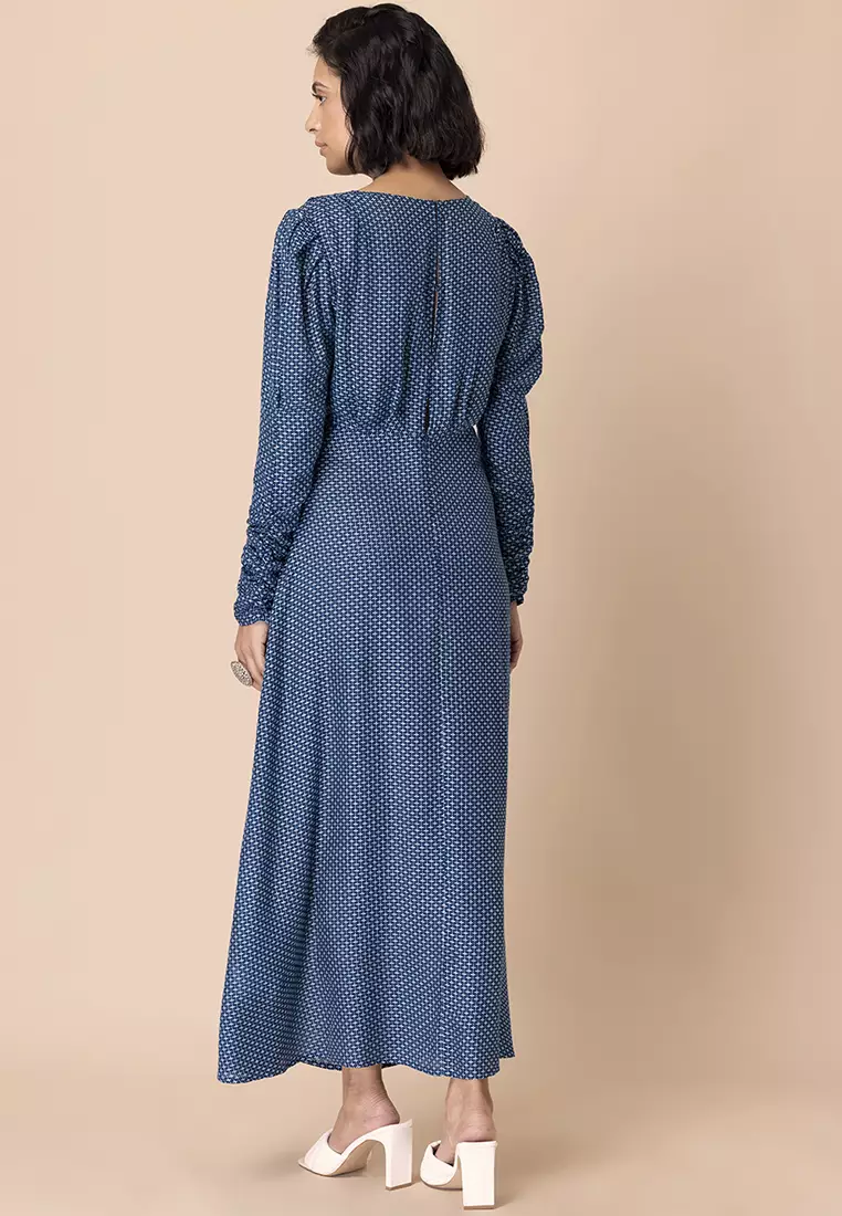 Navy Cross Stitch Draped Maxi Dress