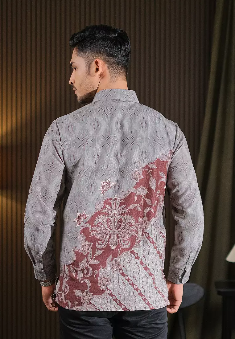 Hadinata Batik Pria Kemeja Panjang Furing Dobby Vardhana Grey