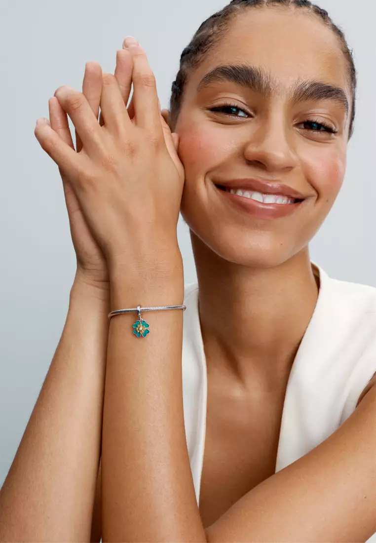 Pandora Club 14K Gold Plated Spinnable Four Leaf Clover Lab-Grown Diamond Dangle Charm