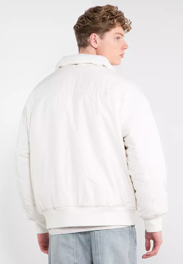 White sherpa bomber jacket sale