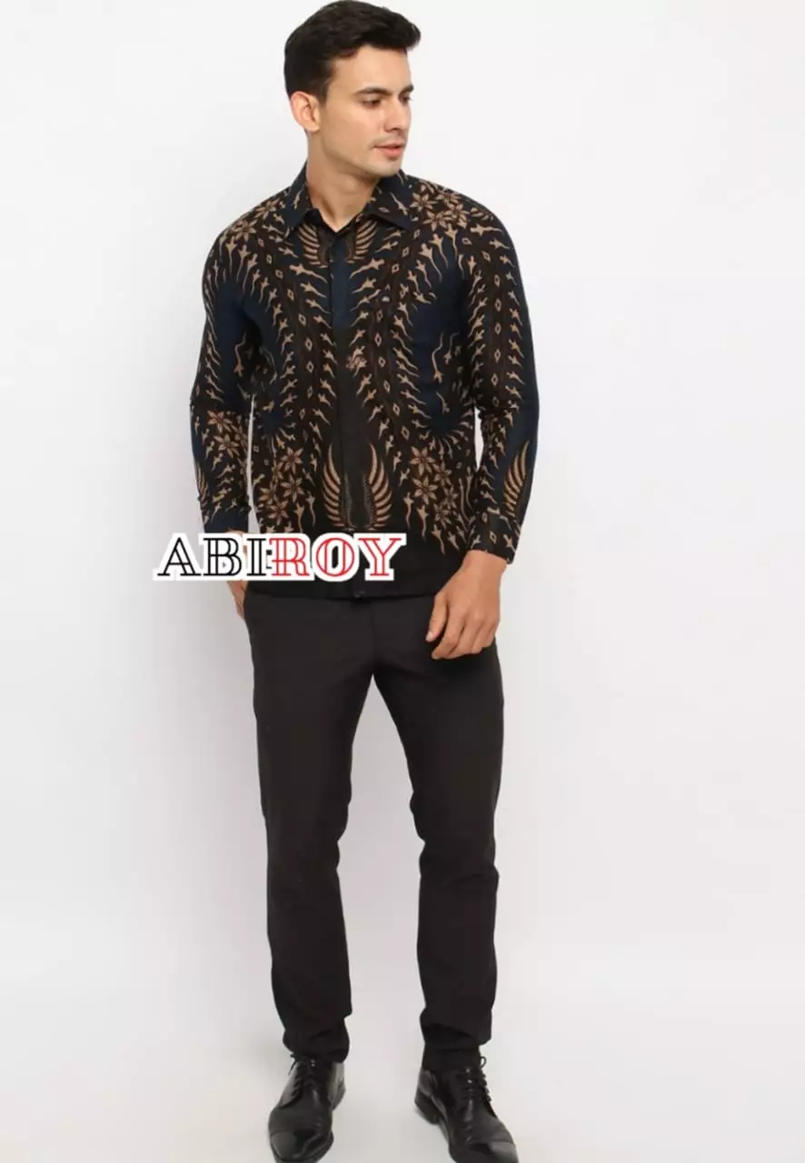 Kemeja Batik Pria Premium Slimfit Elegant Modern Lengan Panjang Rawana Navy