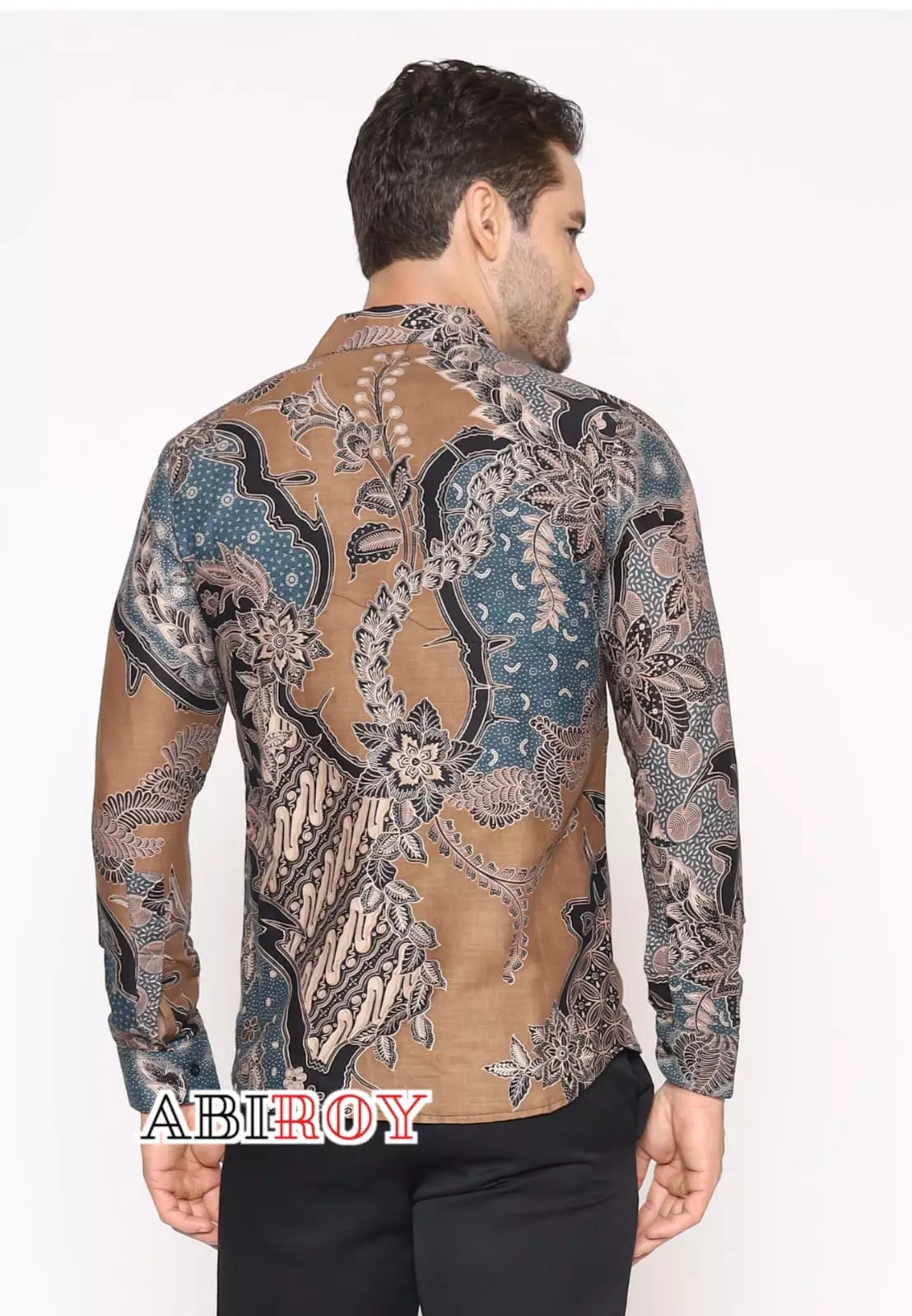 Kemeja Batik Pria Premium Slimfit Elegant Modern Lengan Panjang Trisira Coklat Biru