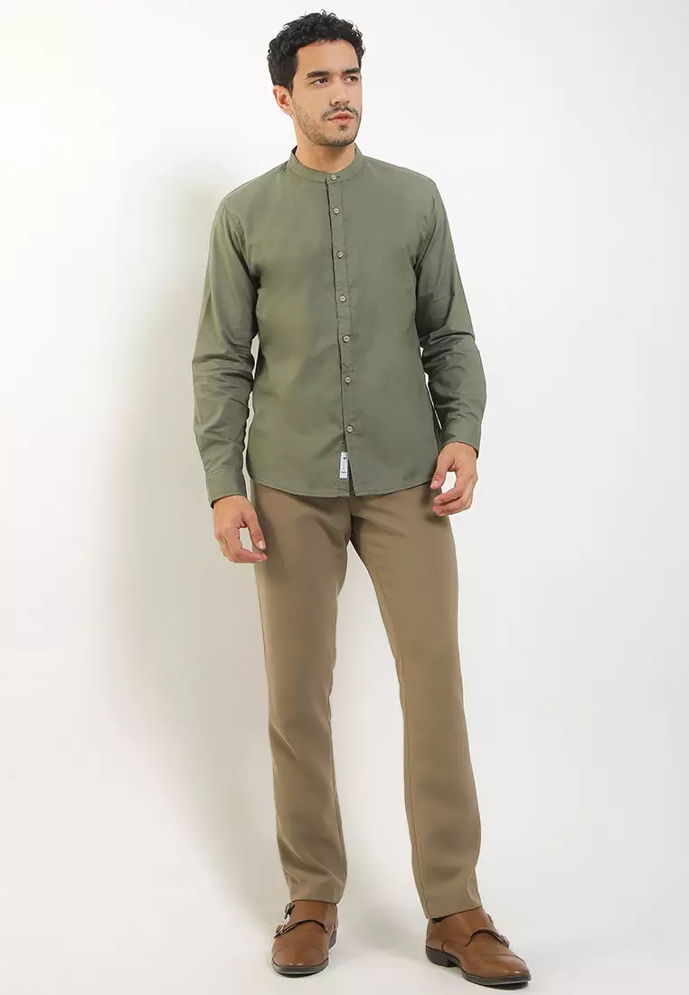 TRIPLE Kemeja Panjang Slim Fit (LS MC 448) - Olive
