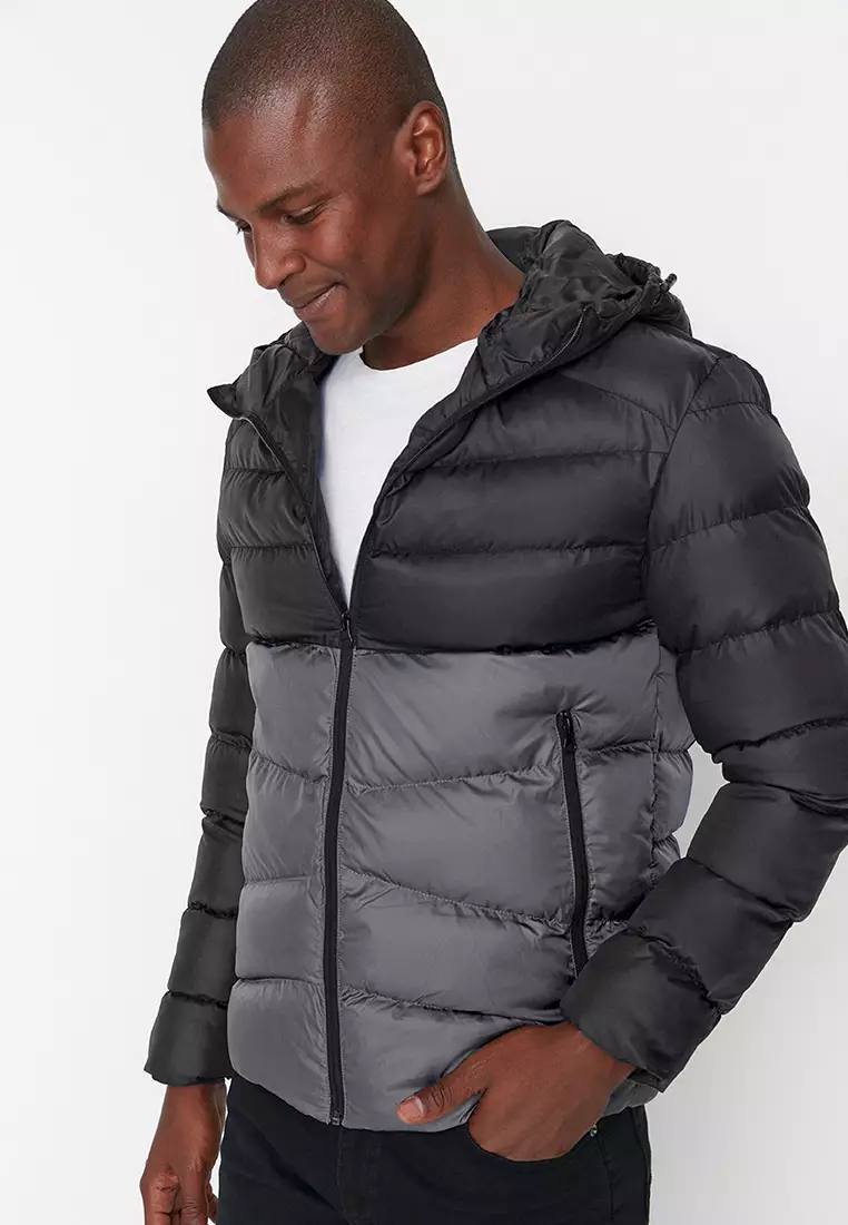 Anthracite Regular Fit Color Blocked Wind Resistant Puffer Winter Jacket TMNAW23MO00018